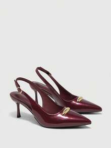 CUCCOO BIZCHIC 极简露跟细跟纯色女式高跟鞋，通勤休闲两相宜。 - 酒紅色 - 查看 7