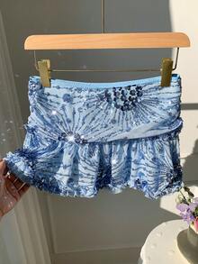 Comfortcana Fashionable Blue Sequin Low Waist Mini Skirt, Summer  Rhinestone Shorts