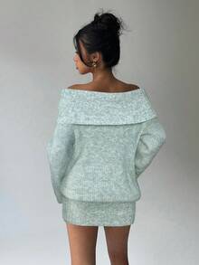 Aloruh Grey Off-Shoulder Turtleneck Long Sleeve Mini Dress, Loose Top Tight Bottom, Suitable For Young Ladies, Autumn/Winter - Green - View 2