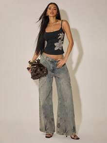 SHEIN BAE Women's Black Sequin Embroidered Camisole/Sexy Tank Top/Club Top/Summer Holiday Outfits/Carnival Women Look 2026/Going Out Tops/Y2K Top/Glitter Top/Black Top/Party Outfit/Music Festival Outfit, Street Style, Casual Outings White Cashmere Top, Fall/Winter Warm Top, Outerwear Layering White Top White Women's Top One Shoulder Tops - Black - View 5