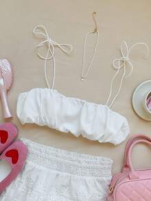 Comfortcana Women Solid Color Pleated Strap Casual Daily Wear Spring Summer Tank Top - White - View 5