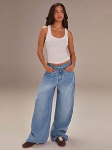 Athîral 女士休闲水洗阔腿牛仔裤，配腰带