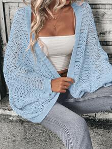 SHEIN LUNE 女士休闲纯色开衫 - 淺藍色 - 查看 6