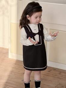 DAZY Toddler Girls' Bowknot Hollow Out Layered Spring/Autumn Dress - Black - View 7