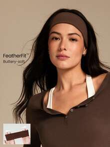 GLOWMODE FeatherFit™ Warm-Up Sweat-Wicking Stretchy Non-Slip Grips Headband Yoga Pilates Gym Workout Training Daily Active Wear - Brown - View 1