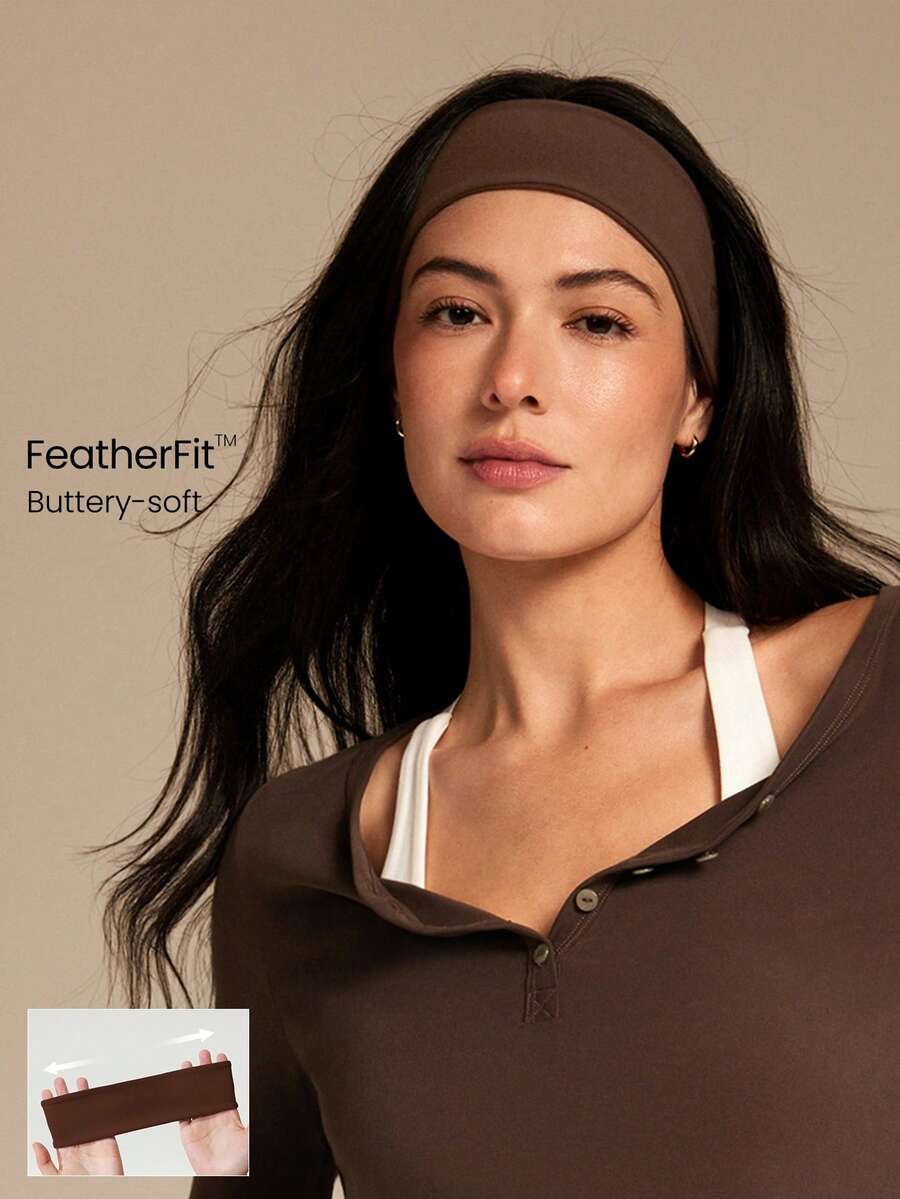 GLOWMODE FeatherFit™ Warm-Up Sweat-Wicking Stretchy Non-Slip Grips Headband Yoga Pilates Gym Workout Training Daily Active Wear - Brown - View 1
