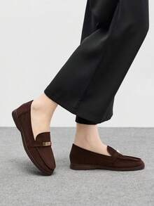 CUCCOO BIZCHIC 女士时尚咖啡色绒面革金属扣舒适休闲乐福鞋，适合户外、购物、工作、日常穿着 - 咖啡棕 - 查看 3