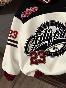 Sudadera holgada y cómoda con bloque de color y letras en inglés, estilo streetwear Y2K, adecuada para otoño/invierno, para niño preadolescente - Multicolor - Ver 5