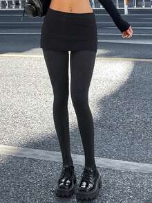 DAZY Sheer Black Tights, Leg Slimming Opaque Pantyhose, Thermal Lined Footless Leggings - Grey - View 2