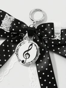 ROMWE Kawaii 1个哥特风蕾丝蝴蝶结星星链泰迪熊爱心钥匙扣，暗黑系可爱风配饰，适合女性和女孩，日常佩戴或作为情人节、万圣节等节日礼物 - 黑白色-12 - 查看 7