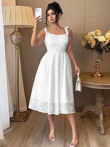 Auvina Vestido de verano elegante bordado para mujer - Blanco - Ver 3