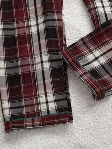 Teenage Boys/Men's Casual Red Plaid Print Fabric Long Sleeve Cardigan And Pants Loungewear Set Boys Plaid Pajamas Teen Boys Pajamas-Pajama Set Crew Neck Or Shirt Collar Long Sleeve Long Pants Plaid Burgundy White Check Four Season 2026 New Year Essential Versatile And Comfortable Warm And Cute Style - Red - View 7