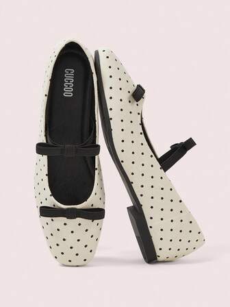 CUCCOO DOLLMOD Women's Bow Decor Polka Dot Pattern Casual Slip-On Shoes