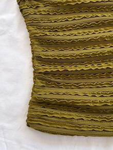 Soleia Women's Vacation Knit White Textured V-Neck Twist Strap Ruched Waist Fitted Stylish Slim Tank Top, Suitable For Party, Date, Valentine's Day Mustard Top Summer Top Cleavage Top - Olive Green - View 6