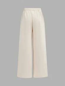 SHEIN 少女蝴蝶结装饰开衩下摆背心和阔腿裤休闲套装