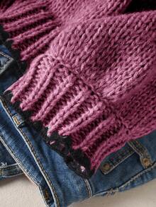 CosyJoli Áo len cardigan dáng rộng thường ngày có nơ thắt viền tương phản - Màu Đỏ Sâu - Xem 7