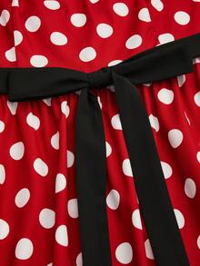 Sweetra Plus Size Women's Valentine's Day Lantern Sleeve Shirt & Polka Dot Print Dress 2-Piece Set - Multicolor - View 6