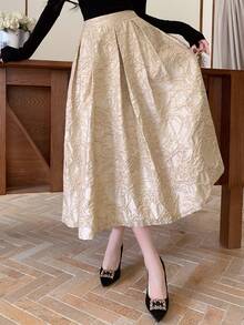 DAZY Women's Elegant Solid Color Jacquard Skirt, Suitable For Party - Beige - View 3
