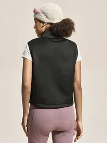 SHEIN Sports Women's Solid Color Zipper Half Placket Outdoor Vest With Adjustable Belt  Workout Exercise Jogging Vest - Black - View 2