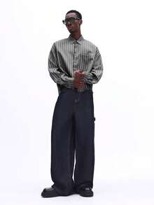 SUMWON Elliot 修身方正衬衫 长袖细条纹竖条纹正装衬衫 翻领休闲工作办公商务职业纯色 - 灰色 - 查看 4