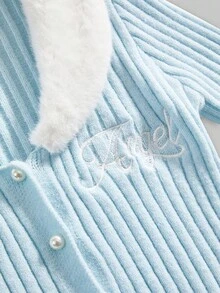 ROMWE Kawaii كارديجان نسائي مطرز بحرف مصنوع من قطع قماش ناعمة وجميلة بطراز عتيق من الألفية - أزرق فاتح اللون - مشاهدة 3