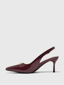 CUCCOO BIZCHIC 极简露跟细跟纯色女式高跟鞋，通勤休闲两相宜。 - 酒紅色 - 查看 10