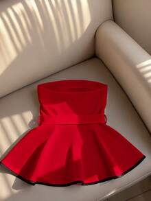 Franclia 秋冬季抹胸上衣，紧身腰身迷人女士抹胸衬衫 - 紅色 - 查看 2