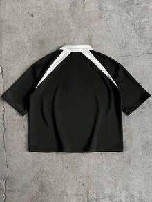 AXEPEAK 男士字母刺绣短袖休闲通勤 Polo 衫 - 黑色 - 查看 2