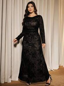 Elaquor Váy lưới và hoa nhung thanh lịch cỡ lớn, thích hợp để đi làm - màu đen - Xem 5