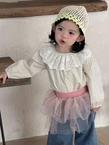 DAZY Infant/Toddler Girls' Ruffle Hem All-Over Print Casual Long Sleeve Top, Spring/Autumn - Beige - View 1