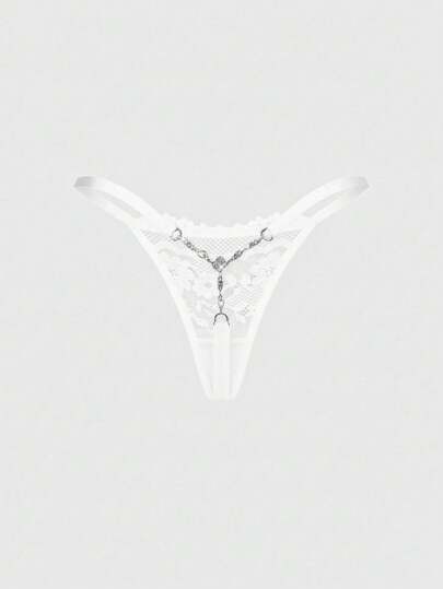 J-Fashion 1pc Y2K Sheer Lace Patchwork Sexy Thong Panties