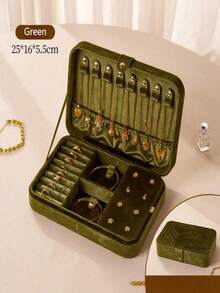 1件装奢华珠宝收纳盒 - 大容量珠宝收纳盒，内衬柔软天鹅绒，优雅酒红色/深红色 - 女士便携式珠宝收纳盒，生日和圣诞节礼物之选，大容量珠宝盒，安全搭扣 - 彩色 - 查看 12