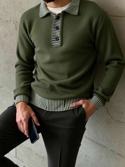 Manfinity Homme 男士条纹高领长袖休闲毛衣，秋冬款