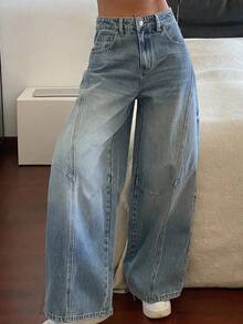 DAZY Women's Regular Waist Split Design Barrel Leg Casual Jeans - Light Wash - View 6