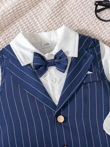 3pcs Baby Boys Gentleman Style Outfit With Bow Tie, Suspenders And Pants, Suitable For Birthday Party, Formal Occasion, Performance, Wedding, Christening, New Year, Children Clothing, Baby Boy Outfit, Boy Set, Baby Boy Set, Baby Boy Set - Multicolor - View 6