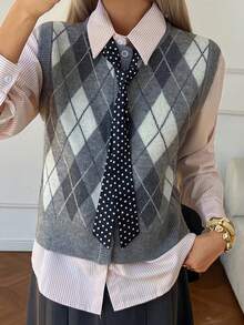 DAZY Women's Plaid Sleeveless Casual Sweater Vest, Autumn/Winter