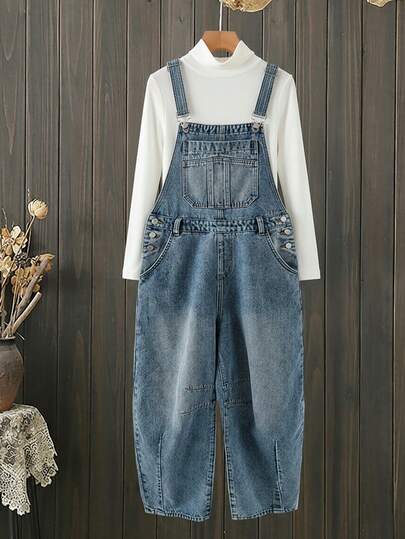 EMERY ROSE 女士休闲水洗口袋牛仔背带裤，夏季