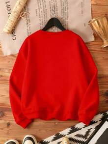 EMERY ROSE Plus Size Christmas Sweatshirt, Casual Plus Size Crew Neck Sweatshirt, Holiday Vibe, Autumn/Winter Plus Size Women - Red - View 2