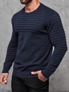 Manfinity Homme Plus Size Men's Solid Color Crew Neck Long Sleeve Casual Pullover Sweater, Autumn/Winter