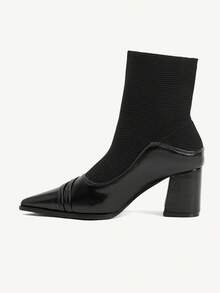 CUCCOO CHICEST Women's Pointed Toe Buckle Design Fashion Daily Wear High Heel Mid-Calf Boots - Black - View 10