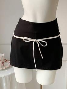 Comfortcana Women's Plus Size,Valentine Day,Black Tie Waist Skirt Drawstring Skirt Tie Skirt Skirt With Bow Mini Skirt Black Skirt Skirt For Women - Black - View 10