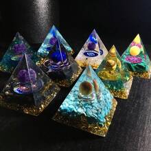 Pirâmide de Orgonite Árvore da Vida Feita à Mão, Chakra Reiki, Cristal Artificial, Decoração de Joias de Ioga, Artesanato, Decoração de Escritório - multicolorido - Visão 3