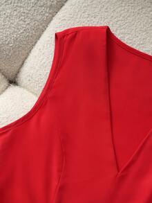 Franclia 优雅时尚新款修身V领无袖A字红色连衣裙，女士款 - 紅色 - 查看 6