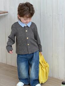 DAZY Toddler Boys' Contrast Color Collar Long Sleeve Sweatshirt, Autumn/Winter - Grey - View 5