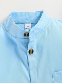 青少年男士绅士风单品，浅蓝色立领百搭时尚长袖衬衫，绅士衬衫，商务优雅校服个性化套装，生日派对日常休闲外套，优雅简约风格 - 淺藍色 - 查看 8