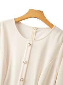 GlowEve CURVE Elegant Round Neck Long Sleeve Plus Size Women Apricot Dress, Suitable For Spring And Autumn