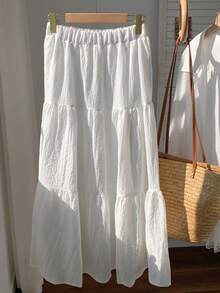 SHEIN EZwear High Waist Ruffle Hem Skirt - White - View 2