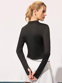 CourtClass Long Sleeve Casual Versatile Button Front Graphic Print Golf Polo Shirt Black Tennis Top Long Sleeve Tennis Shirt - Multicolor - View 2