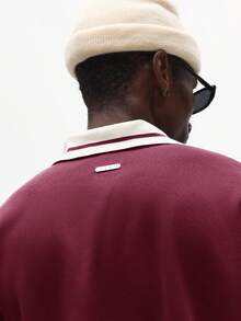 SUMWON Embroidered Logo Polo Collar Long Sleeve Sweatshirt Oversized Box Fit Pullover Crew Neck Casual Streetwear - Burgundy - View 5