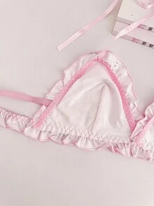 PetitDoll ملابس داخلية للنساء بطبعة خوخية، بحمالات رفيعة وياقة مكشكشة - وردي - مشاهدة 5